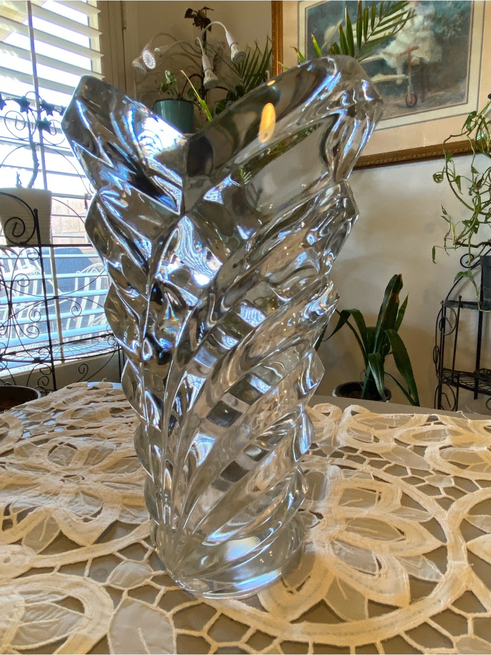 Mikasa Clear Crystal Leaf-Pattern Glass Vase